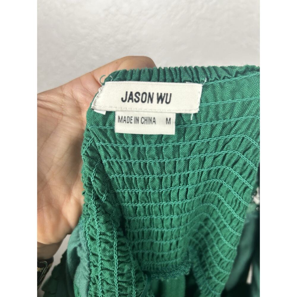 Jason Wu Green Ruched Ruffle Tiered Maxi V Neck Dress Size M Wedding Graduation - Picture 7 of 10